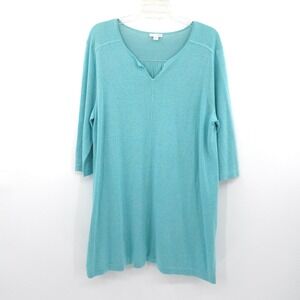 J. Jill Linen Blend Tunic Sweater Womens L Blue  3/4 Sleeve V-Neck Light Knit